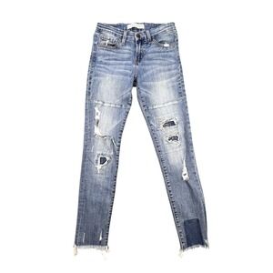 Flying Monkey Blue Distressed Skinny Jeans Womens 25 Raw Hem Y1594